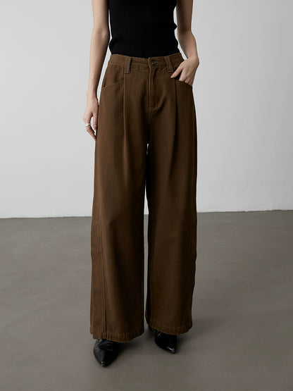 Pantalones vaqueros holgados y delgados de pierna ancha de color café retro de CAREMIND, pantalones casuales largos y rectos de cintura alta estilo dinero antiguo 