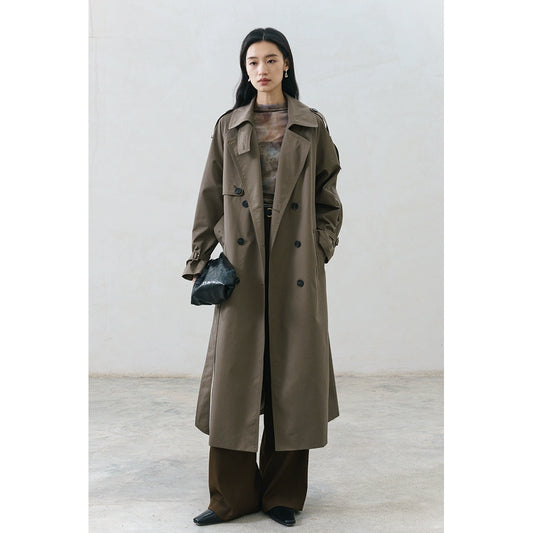 CAREMIND original nuevo abrigo de gabardina para mujer coreano de diseño elegante mediano y largo abrigo de alta gama otoño e invierno 