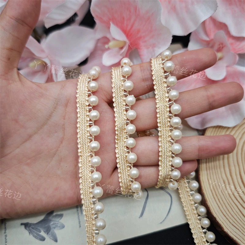 3714 Vestido de novia cheongsam con cuentas hecho a mano, encaje de perlas, accesorios de decoración de ropa DIY, cintas con cuentas Hanfu