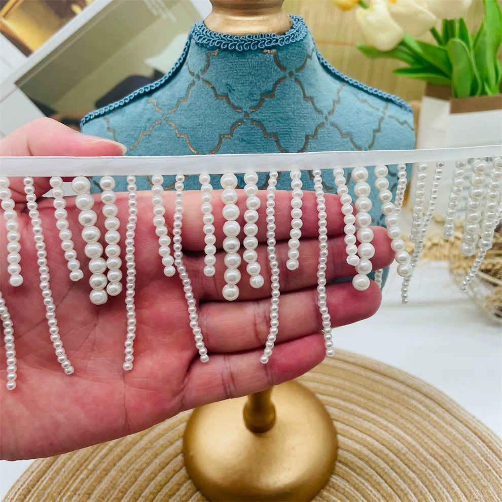 3696 Ancho 7,5 cm con flecos pequeños y fragantes cuentas de viento hechas a mano, cuentas de uñas, accesorios de encaje, bricolaje, ropa, cortinas, accesorios de decoración de sofá