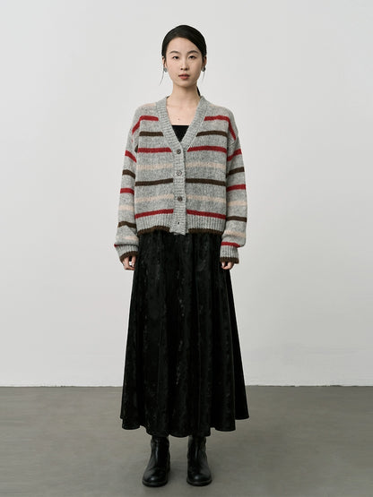 Chaqueta de punto con textura de mohair de primera calidad para mujer, cárdigan retro japonés de color contrastante de CAREMIND 