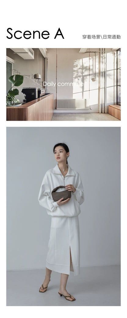 [Oferta por tiempo limitado] Suéter blanco con media cremallera CAREMIND para mujer, traje premium de temperamento de otoño 2024 