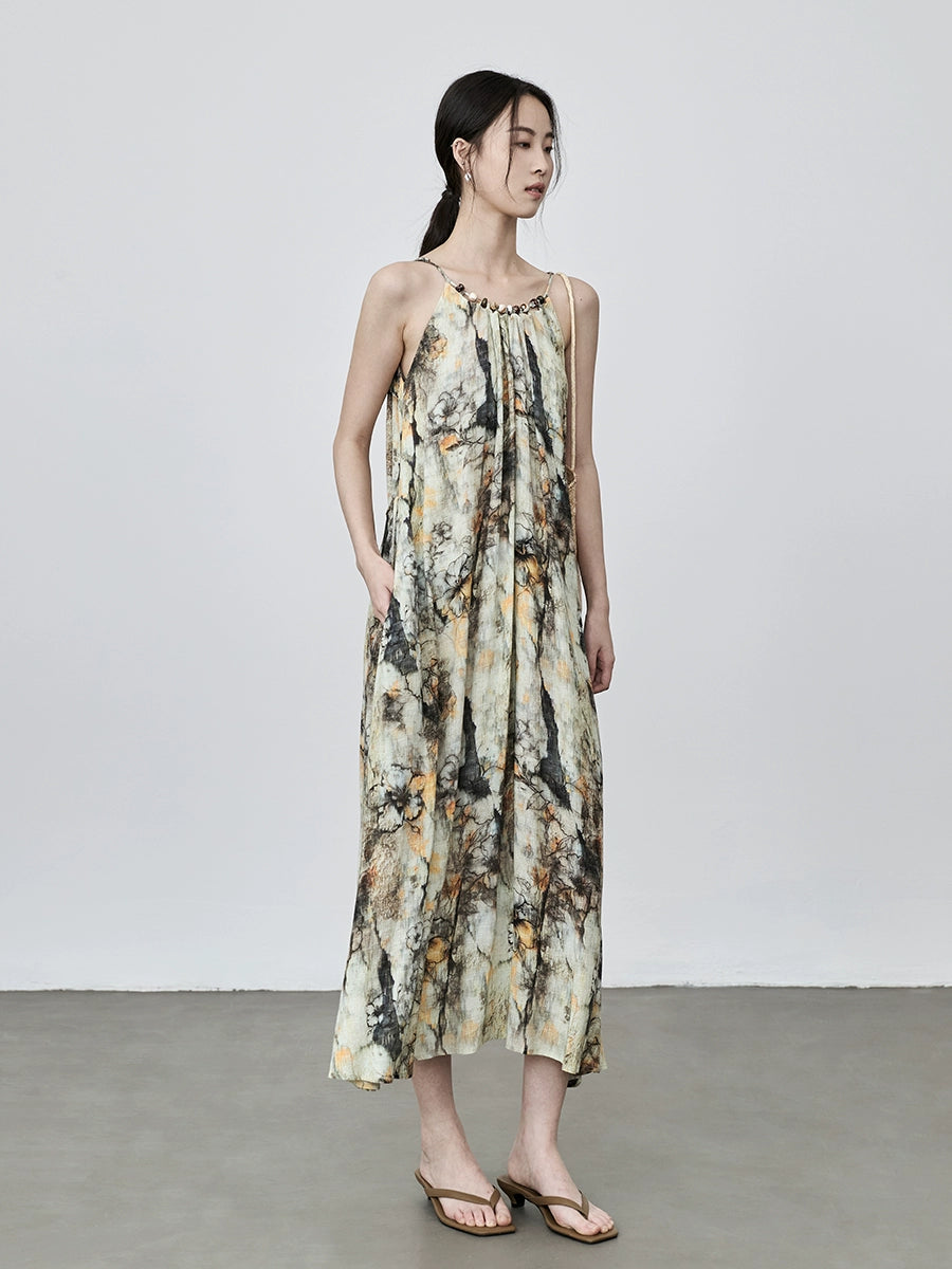 Robe à bretelles style national littéraire CAREMIND tie-dye, tenue photo d'ambiance de vacances