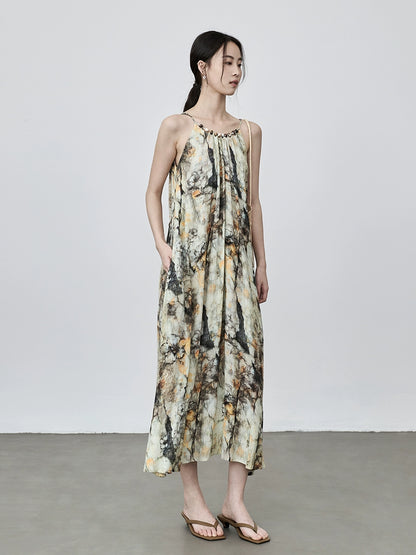 Robe à bretelles style national littéraire CAREMIND tie-dye, tenue photo d'ambiance de vacances