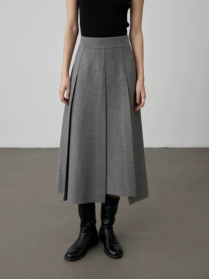 [Falda tejida de lana estilo salón político] Falda plisada de color sólido CAREMIND Falda de lana mediana y larga de otoño e invierno para desplazamientos versátiles 