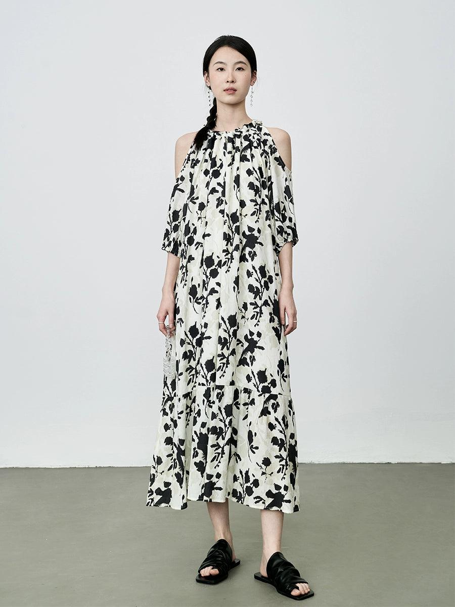 [Emergente en verano] Vestido con cuello con estampado de flores de CAREMIND Vestido de vacaciones original con hombros descubiertos para mujer 