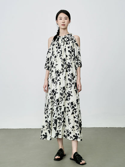 [Emergente en verano] Vestido con cuello con estampado de flores de CAREMIND Vestido de vacaciones original con hombros descubiertos para mujer 