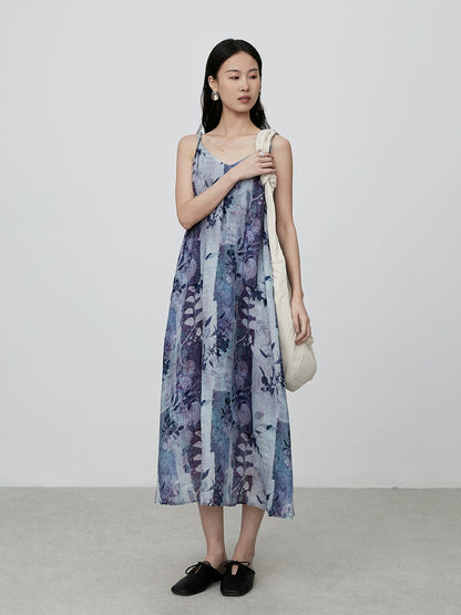 Vestido retro holgado sin mangas con falda con tirantes y estampado morado para vacaciones en la playa de CAREMIND 