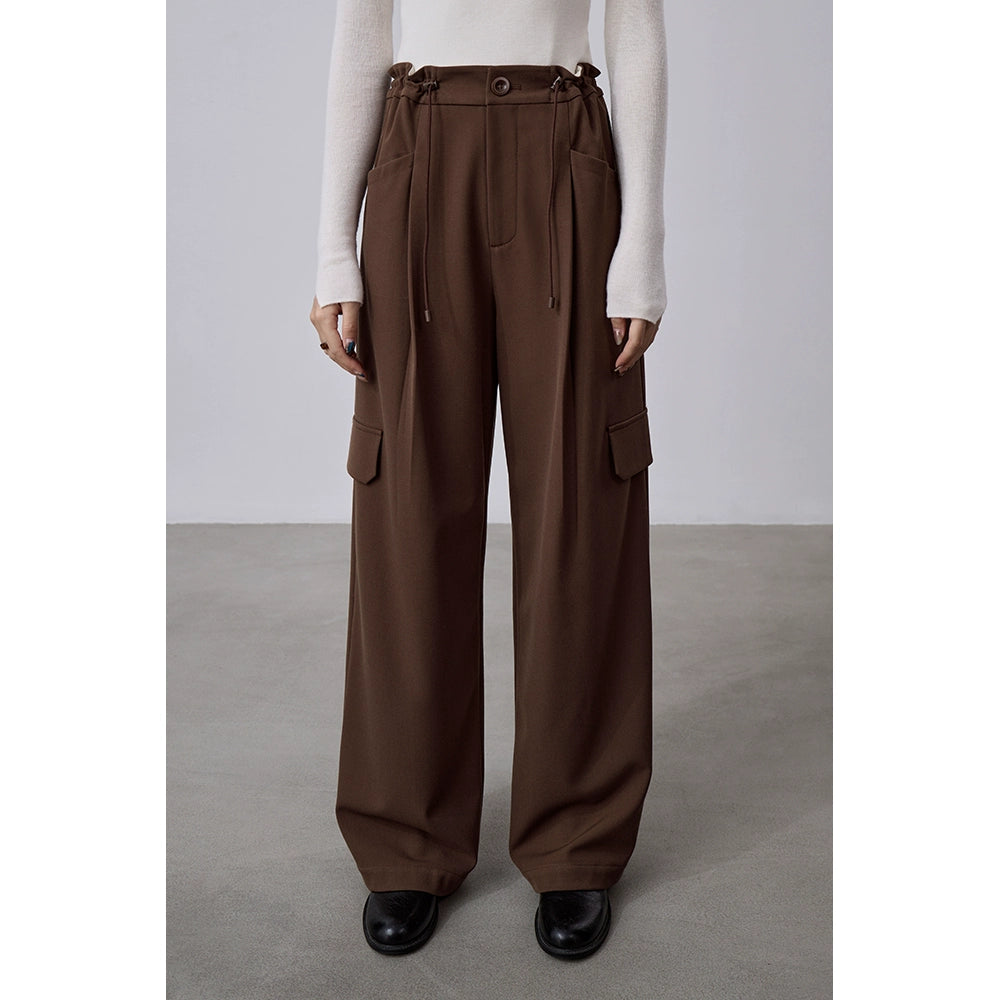 [Offre à durée limitée] Salopette américaine polyvalente à poches, pantalon droit de sport à cordon de serrage, pantalon long à jambes larges