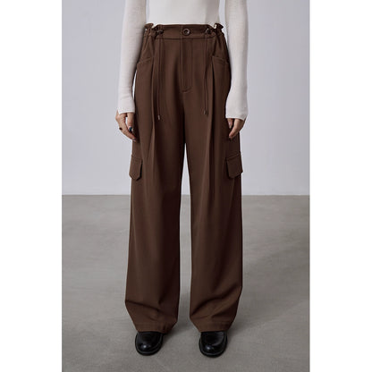 [Offre à durée limitée] Salopette américaine polyvalente à poches, pantalon droit de sport à cordon de serrage, pantalon long à jambes larges