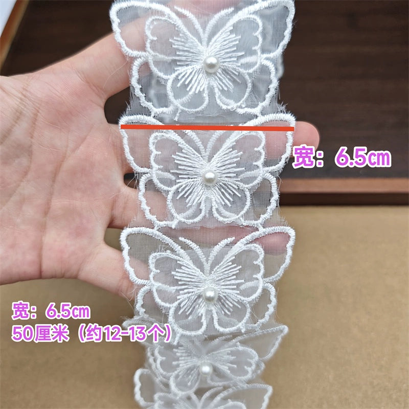 3662★ Bordado de poliéster de organza de alta calidad, cuentas tridimensionales de doble capa, encaje de mariposa, accesorios de ropa para vestido de novia DIY