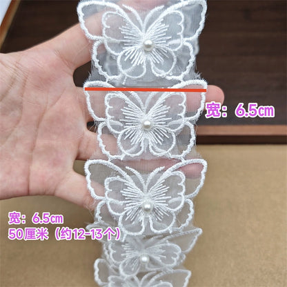 3662★ Bordado de poliéster de organza de alta calidad, cuentas tridimensionales de doble capa, encaje de mariposa, accesorios de ropa para vestido de novia DIY
