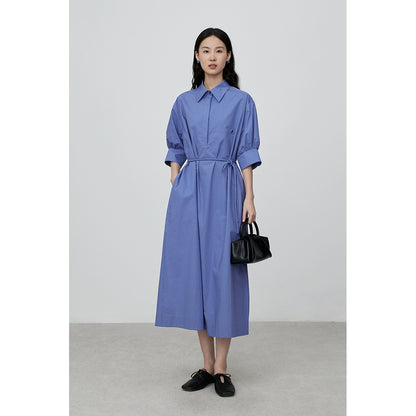[Shirt Skirt] CAREMIND Waist Tie Skinny Shirt Skirt Blue Simple Design Dress Autumn