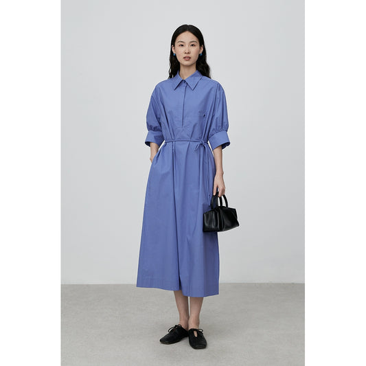 [Shirt Skirt] CAREMIND Waist Tie Skinny Shirt Skirt Blue Simple Design Dress Autumn
