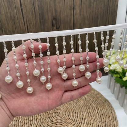 3736★ Ancho 8,5 cm Vestido de novia ondulado con flecos de perlas colgantes blancas Decoración de puños de traje Xiuhe Accesorios de encaje Hanfu