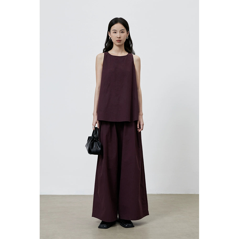 [Soda au raisin] Ensemble violet foncé CAREMIND, gilet sans manches, pantalon large à cordon réglable, ensemble deux pièces