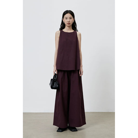 [Grape Soda] Conjunto morado oscuro CAREMIND, chaleco sin mangas, pantalones anchos con cordón ajustable, conjunto de dos piezas 