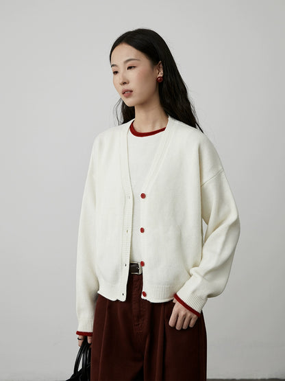 [Shu Nuan Wool] CAREMIND Simple Worsted 100% Wool Set Crew Neck Vest Cardigan Two-piece Set Autumn