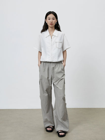 [Mono de montaña] Pantalones de pierna ancha de herramientas grises CAREMIND, pantalones de paracaidista finos y rectos de secado rápido para mujer 