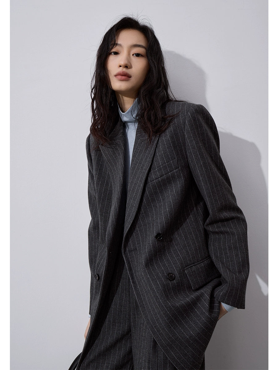 [Oferta especial por tiempo limitado] Blazer de rayas premium, pantalón de traje drapeado, para viajar con un conjunto completo de ropa 