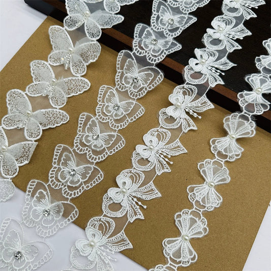 3558★ Encaje de flores, encaje de organza, cuentas de flores tridimensionales, ropa de bricolaje hecha a mano, sombreros, accesorios de ramo