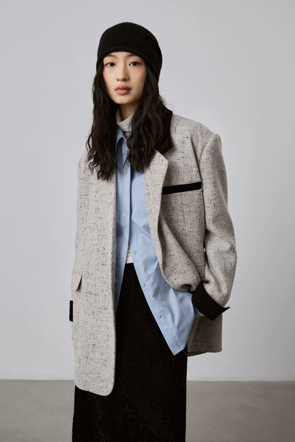 [Offre spéciale à durée limitée] Blazer à épissure de couleur contrastante CAREMIND pour femme, haut de costume décontracté en sel