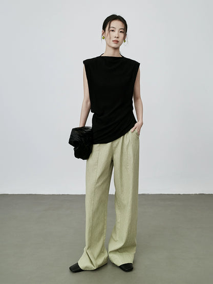 Pantalones casuales de algodón rectos de cintura media alta y verde chic de CAREMIND, pantalones holgados retro de pierna ancha para mujer 