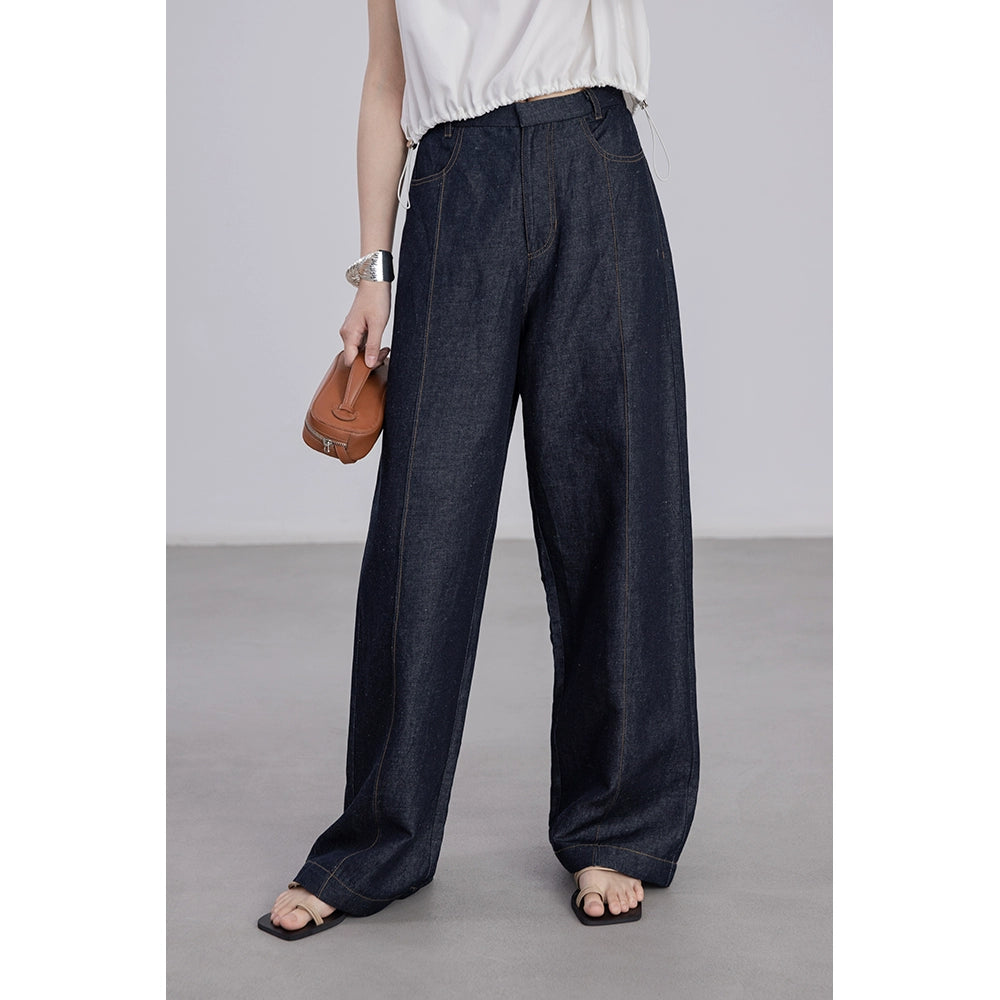 [Offre à durée limitée] Jean droit bleu foncé en chanvre Tenacity pour femme, pantalon skinny décontracté à jambes larges, pantalon de nettoyage