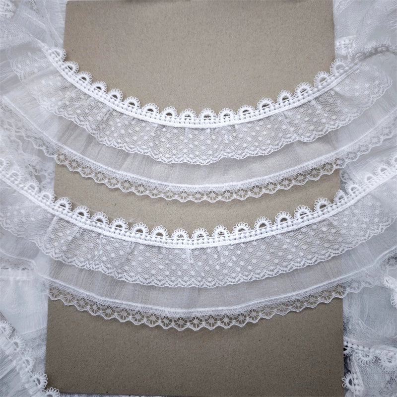 3838 Ancho 6cm de doble capa de malla con volantes de encaje accesorios de encaje arrugado vestido de encaje falda ropa infantil decoración