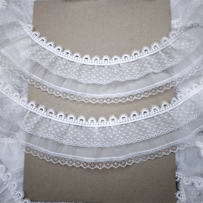 3838 Ancho 6cm de doble capa de malla con volantes de encaje accesorios de encaje arrugado vestido de encaje falda ropa infantil decoración