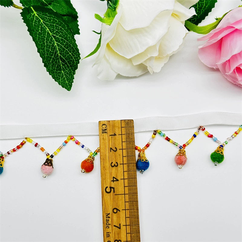 3682  Ethnic style small ball color handmade beaded curtains lace dance skirt fringed row whiskers ears ancient lamps straight hanging decoration