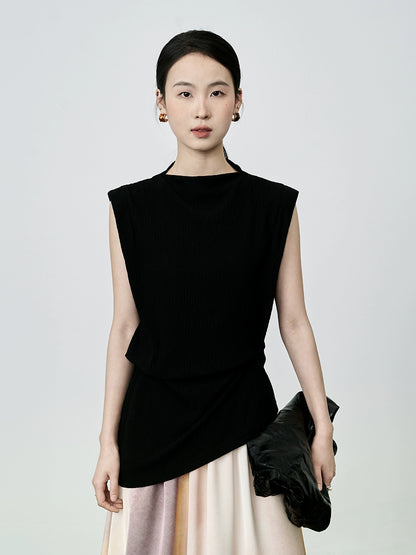 Camiseta ajustada sin mangas negra con diseño de bisel irregular y chaleco de moda CAREMIND para mujer 