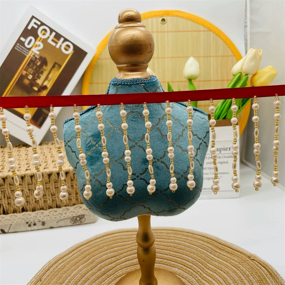 3694 Nuevo producto de 10 cm de ancho, cortina industrial pesada con borlas, accesorios de encaje con cuentas, cortinas hechas a mano DIY, ropa de boda, lámpara de escritorio, decoración