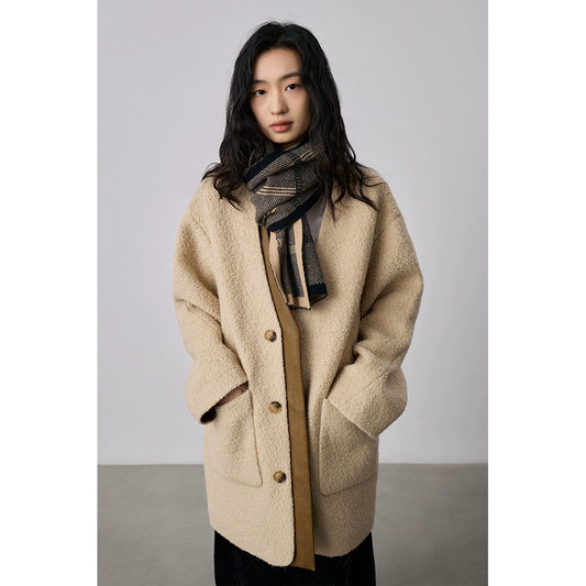 [Oferta especial por tiempo limitado] Chaqueta polar cálida de terciopelo café claro, nueva chaqueta de invierno con empalme avanzado, abrigo mediano y largo 