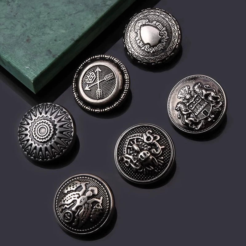 3429★ Botones de abrigo retro de metal plateado antiguo, ropa, abrigo pequeño, botón Nizi, accesorios, botones superiores redondos versátiles