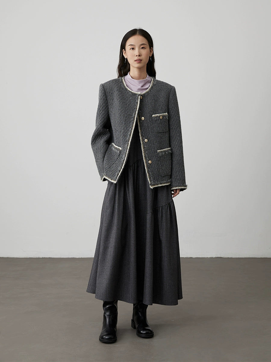[Fragancia pequeña en tono gris] CAREMIND, fragancia pequeña de tweed clásico, temperamento de celebridad exquisito, abrigo corto 
