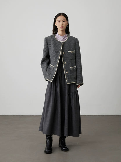[Fragancia pequeña en tono gris] CAREMIND, fragancia pequeña de tweed clásico, temperamento de celebridad exquisito, abrigo corto 