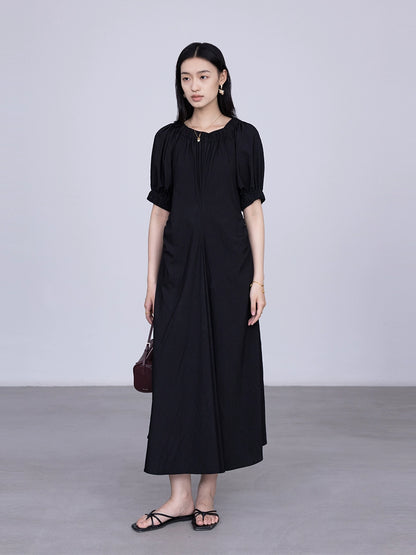 [Special Price] Black Round Neck Hot Light Dress Elastic Neck Shoulder Dress