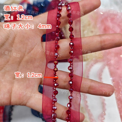 3726 Largeur 1,2 cm Nouvelle couleur Maille Cristal Perles Dentelle Accessoires, Fait Main DIY Vêtements Bordure Accessoires