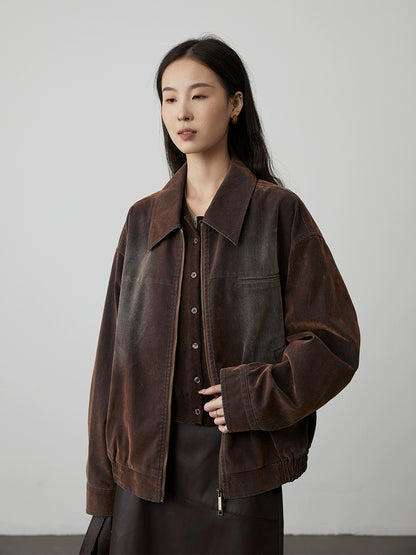 [Nostálgico Detroit] Chaqueta vaquera bicolor lavada de CAREMIND Heavy Industry, elegante y única, con parte superior suelta para mujer 