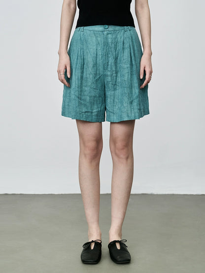 Conjunto de dos piezas de camisa y pantalones cortos teñidos a mano de Tencel de alta calidad con diseño de viento otoñal de CAREMIND 