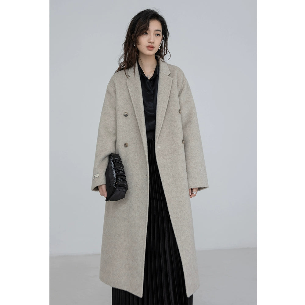 [Oferta especial por tiempo limitado] Chaqueta de abrigo hasta la rodilla de lana de doble cara con textura de cachemira 100 % CAREMIND original para mujer 