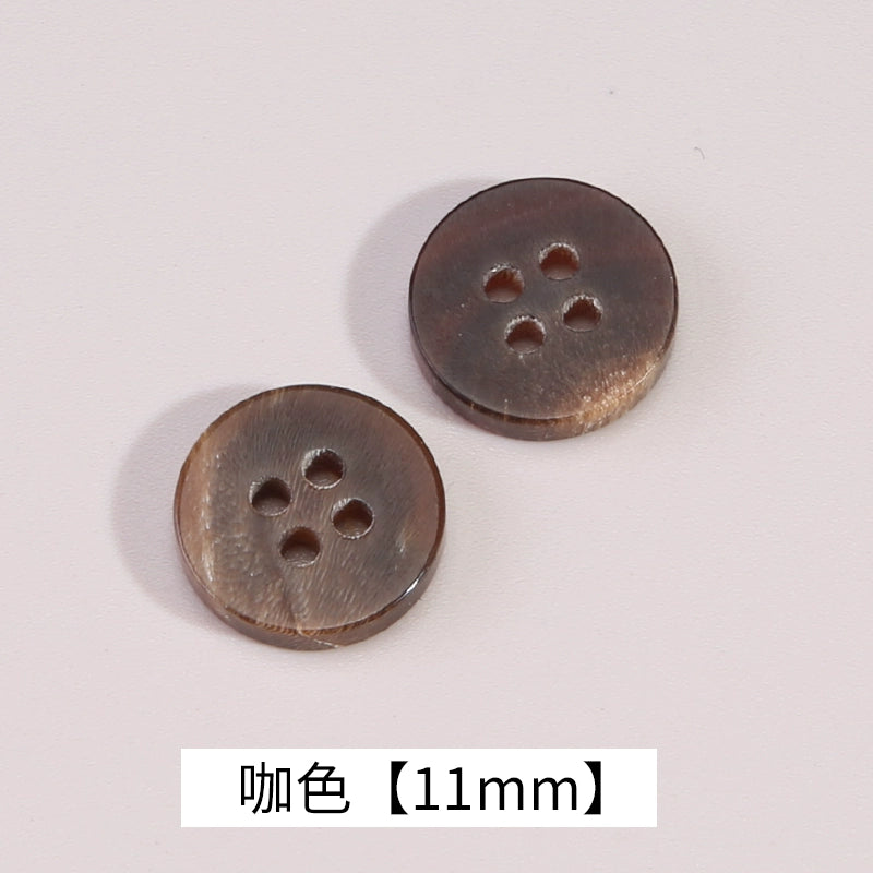 3326★  High-grade natural real horn buttons men's and women's retro cotton and linen polo shirt shirt buttons black coffee small buttons