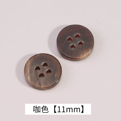 3326★  High-grade natural real horn buttons men's and women's retro cotton and linen polo shirt shirt buttons black coffee small buttons