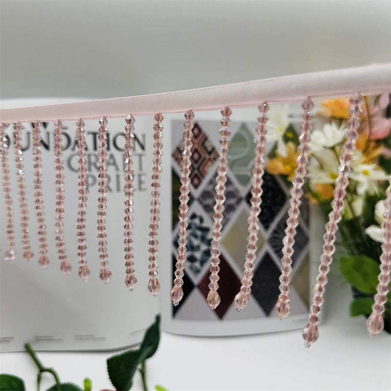 3729 Colgante de cristal de 9 cm de largo, hecho a mano, con flecos de encaje, para vestido de novia, decoración de cuello y hombro, accesorios para tocado