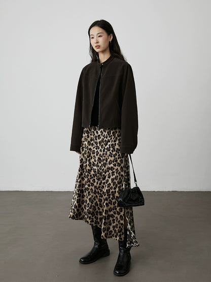 Falda con estampado de leopardo de estilo americano CAREMIND, falda larga con trazo oblicuo irregular y forma de A 