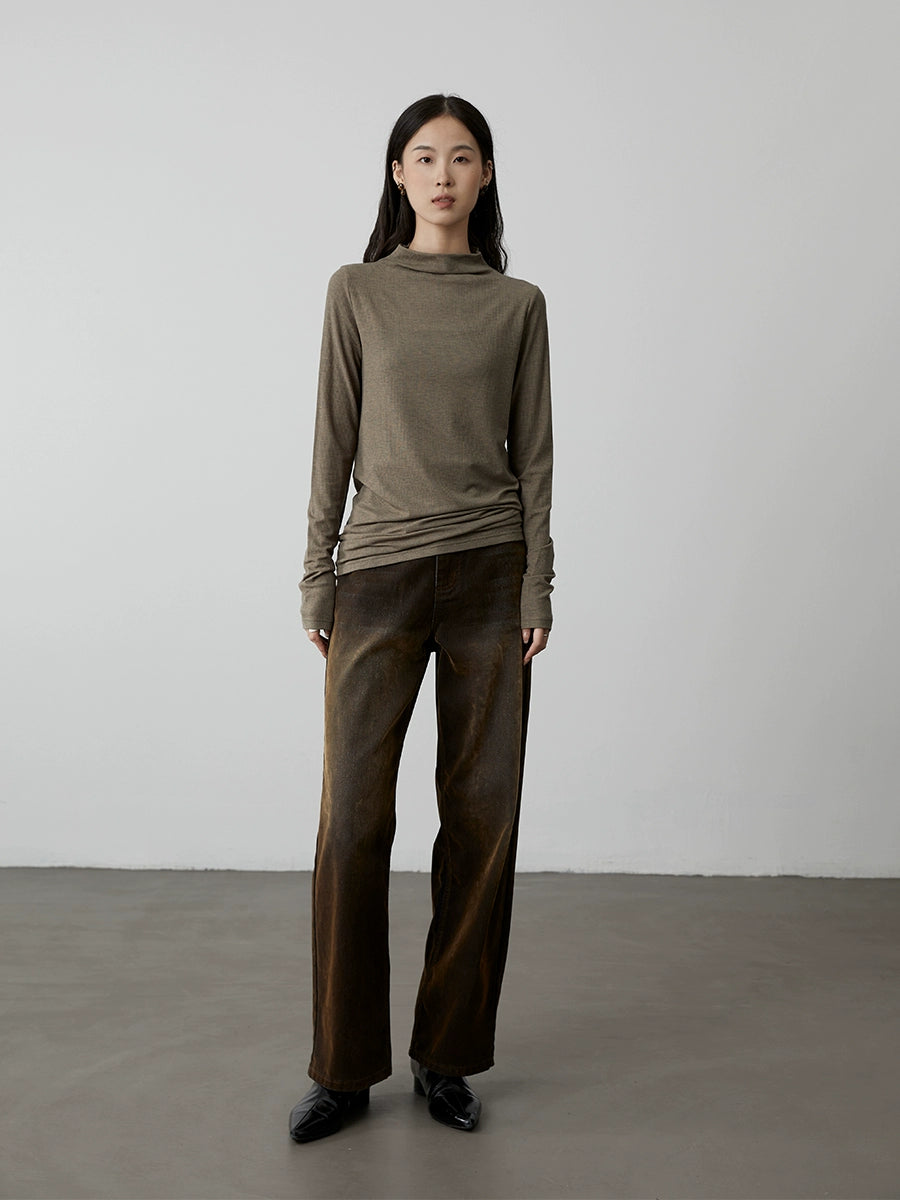 [Selección de corazón cómodo] Camisa clásica de cuatro colores con parte inferior de tencel fino de CAREMIND, top apilado de cuello semialto y corte entallado 