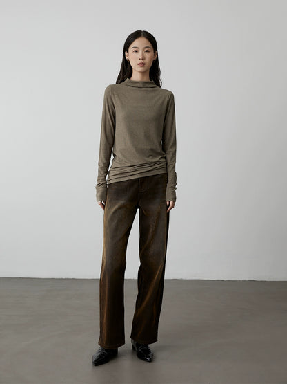 [Selección de corazón cómodo] Camisa clásica de cuatro colores con parte inferior de tencel fino de CAREMIND, top apilado de cuello semialto y corte entallado 