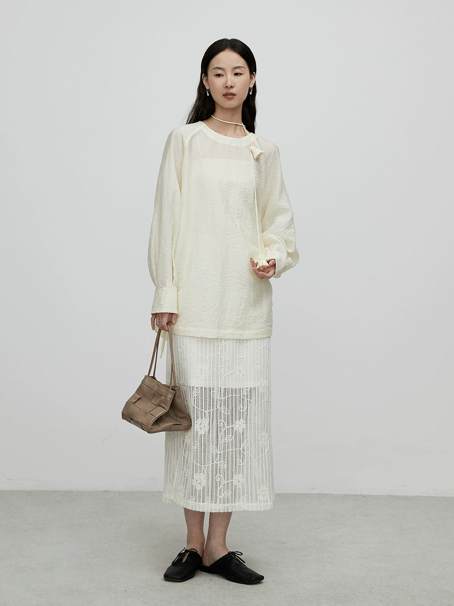 [Lily of the Valley] Camisa tipo jersey de manga larga con tirantes elegantes y diseño de nicho premium de CAREMIND 