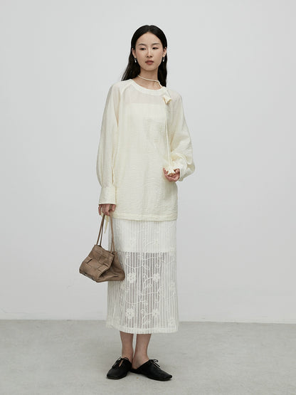 [Lily of the Valley] Camisa tipo jersey de manga larga con tirantes elegantes y diseño de nicho premium de CAREMIND 